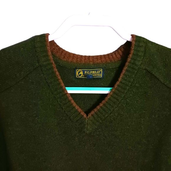 PG Field Wool Sweater Mens XL V-Neck Hunter Green Vintage Cabincore - Picture 2 of 7